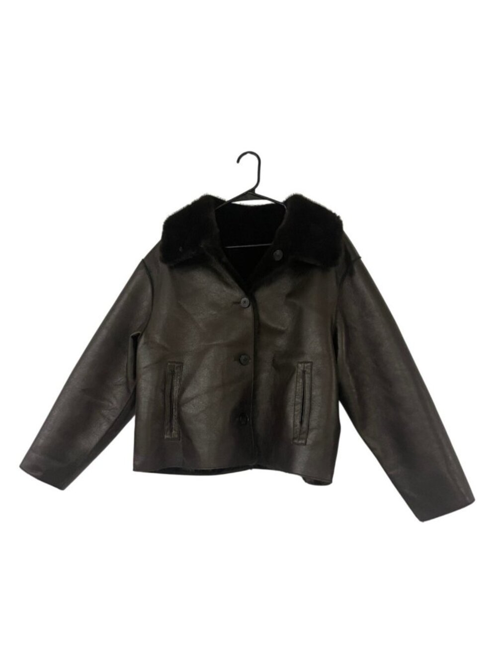 Zara Women Reversible Double Faced Faux Leather Jacket Large Brown 8073/327 NWOT - Picture 3 of 13